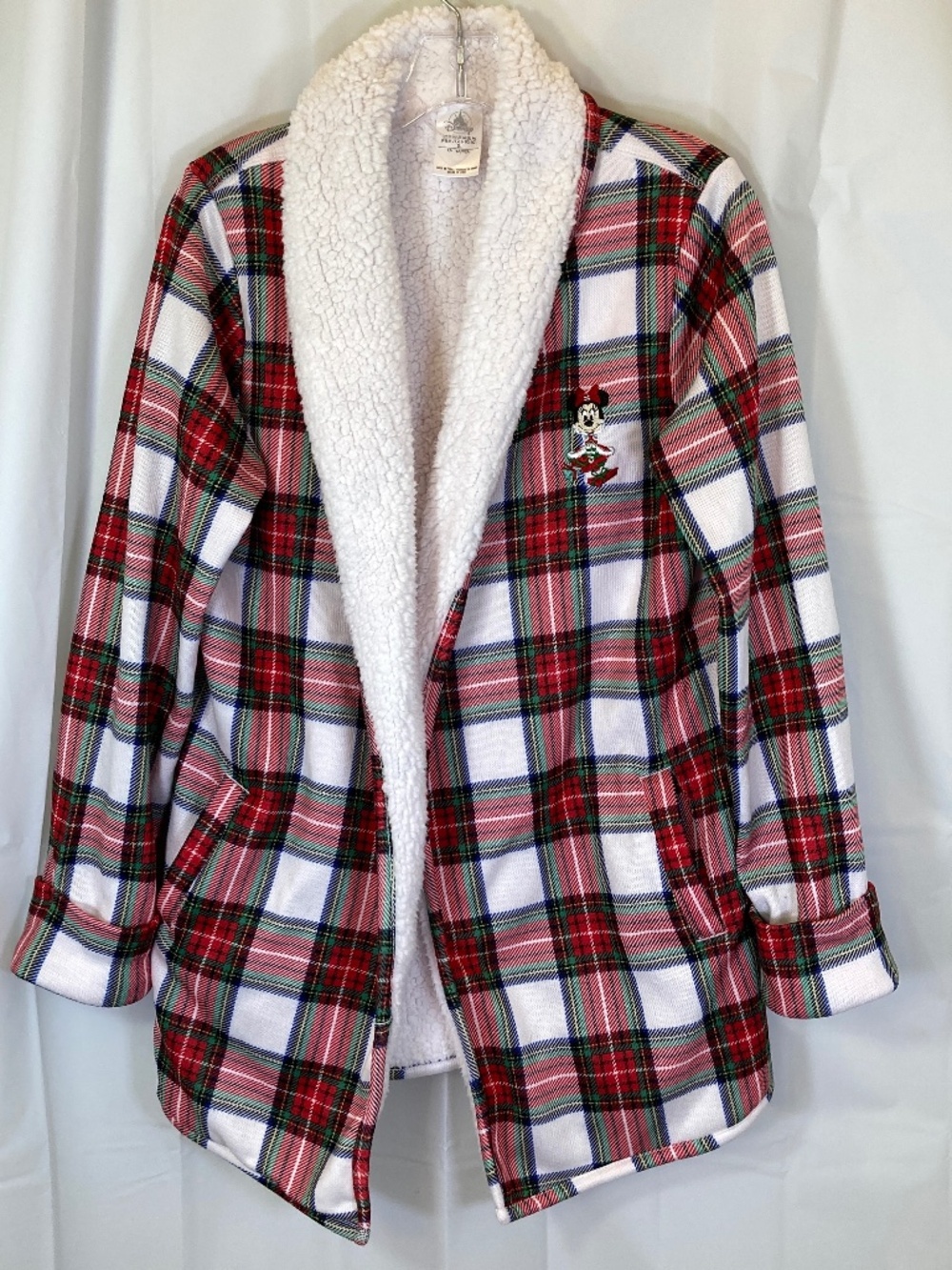 Disney Minnie Mouse Sz M Sherpa Jacket Red Green White Plaid Worn Twice